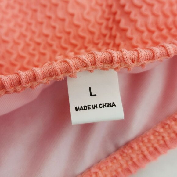 Womens Coral One-Shoulder Textured Swimsuit Bikini Set  Size L - Picture 2 of 7